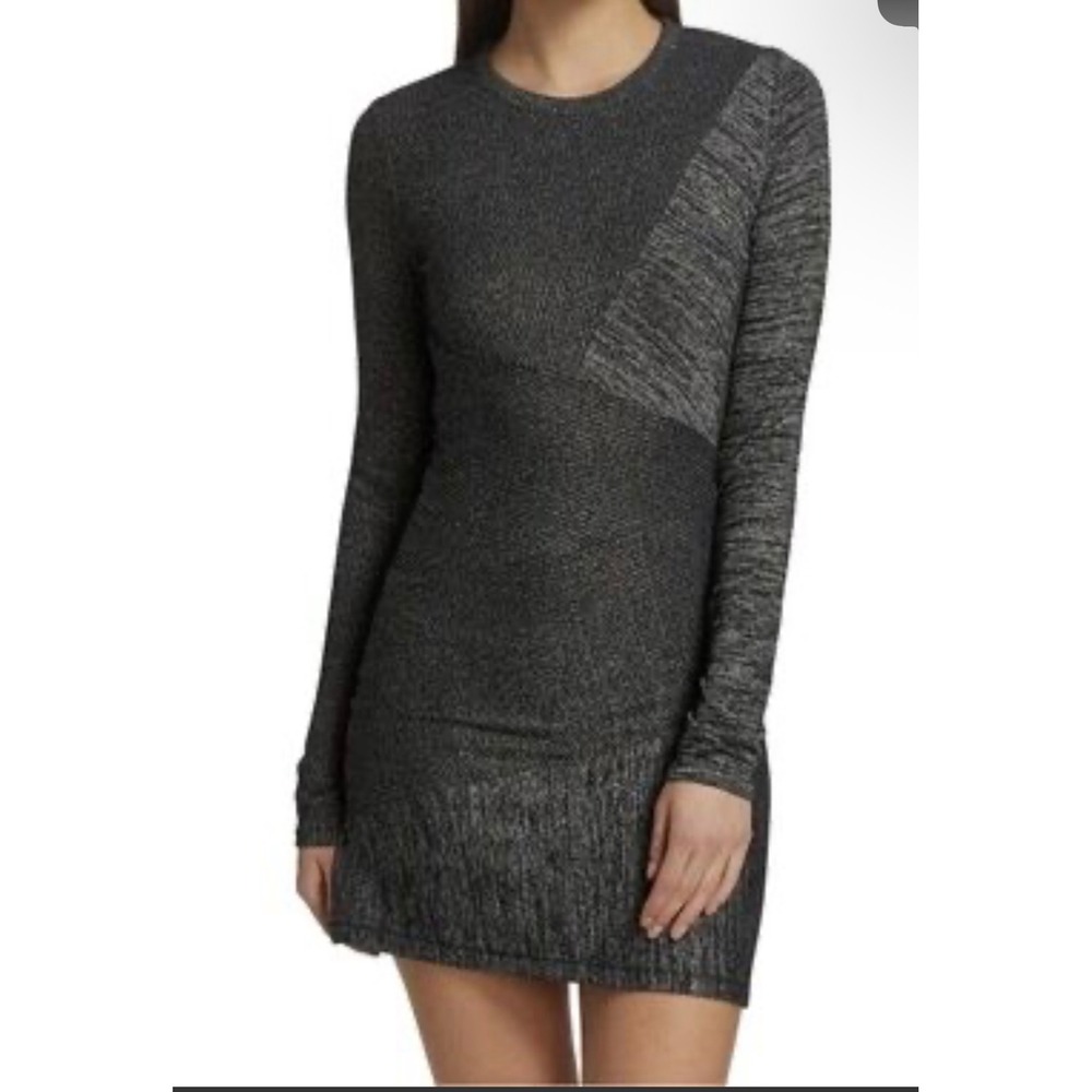 Rag & Bone Black Gray Tonal Color Block Paneled Long Sleeve Mini Dress size M‎